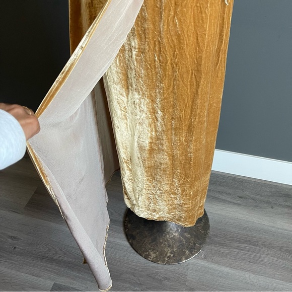 Reformation Miller Wrap Maxi Dress in Gold Velvet - Picture 3 of 10